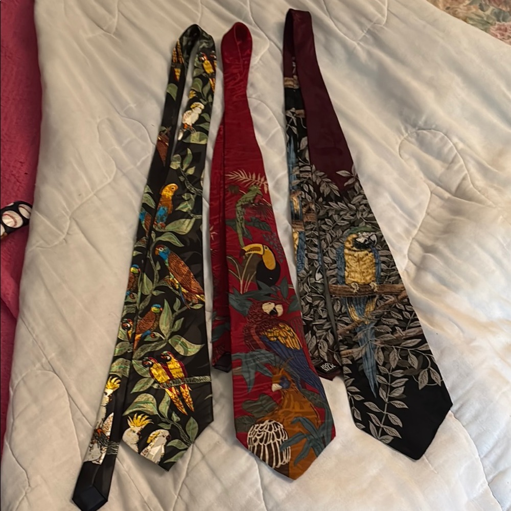 3 Men's Multicolor Parrot Cockatoo Macaw Toucan Ties
